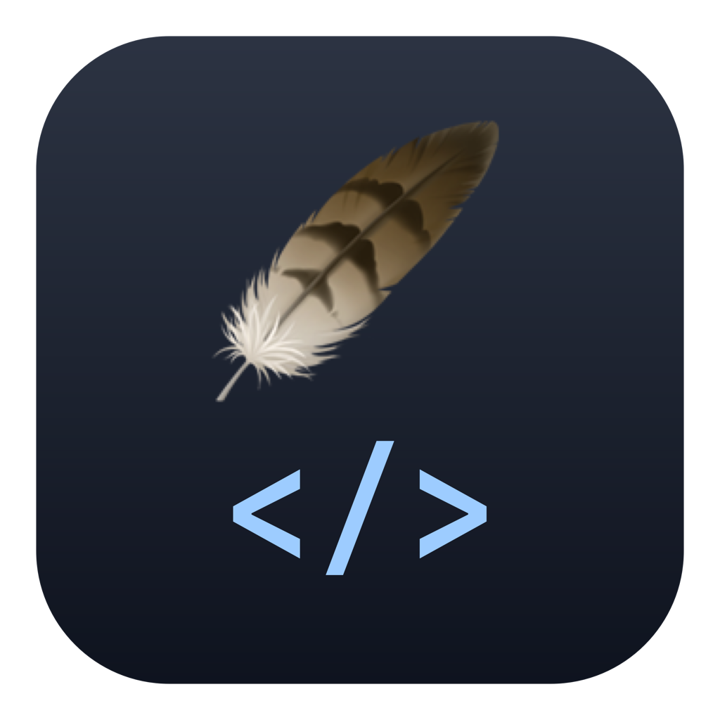 The FeatherCode app icon: a feather over a </> code glyph on a dark rounded-square tile