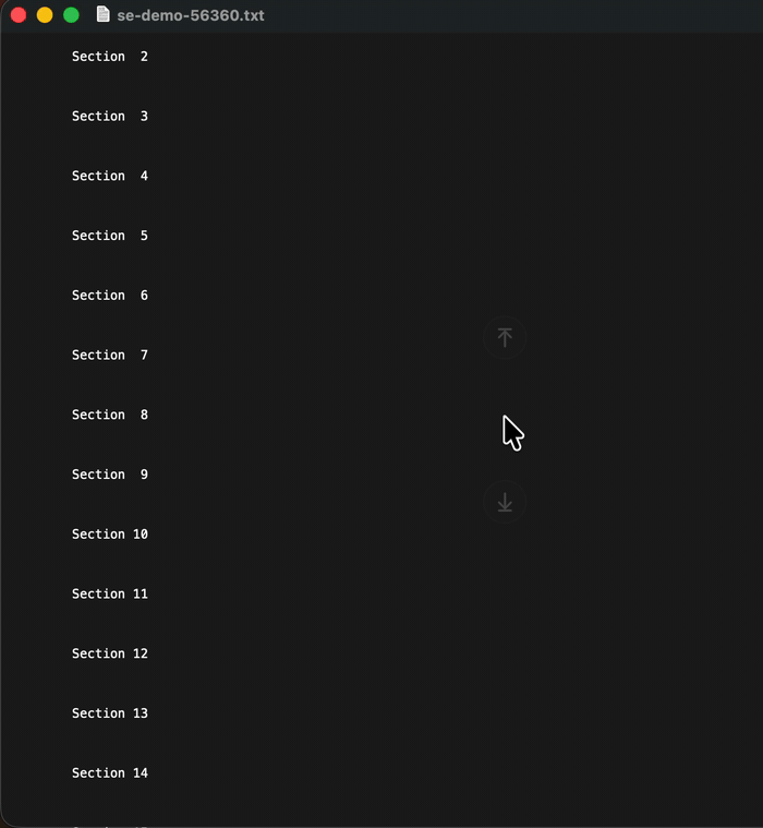 Scroll Elevator on a long text document: as the cursor scrolls, two frosted buttons appear beside itâthe up button lights amber and the view jumps to the top