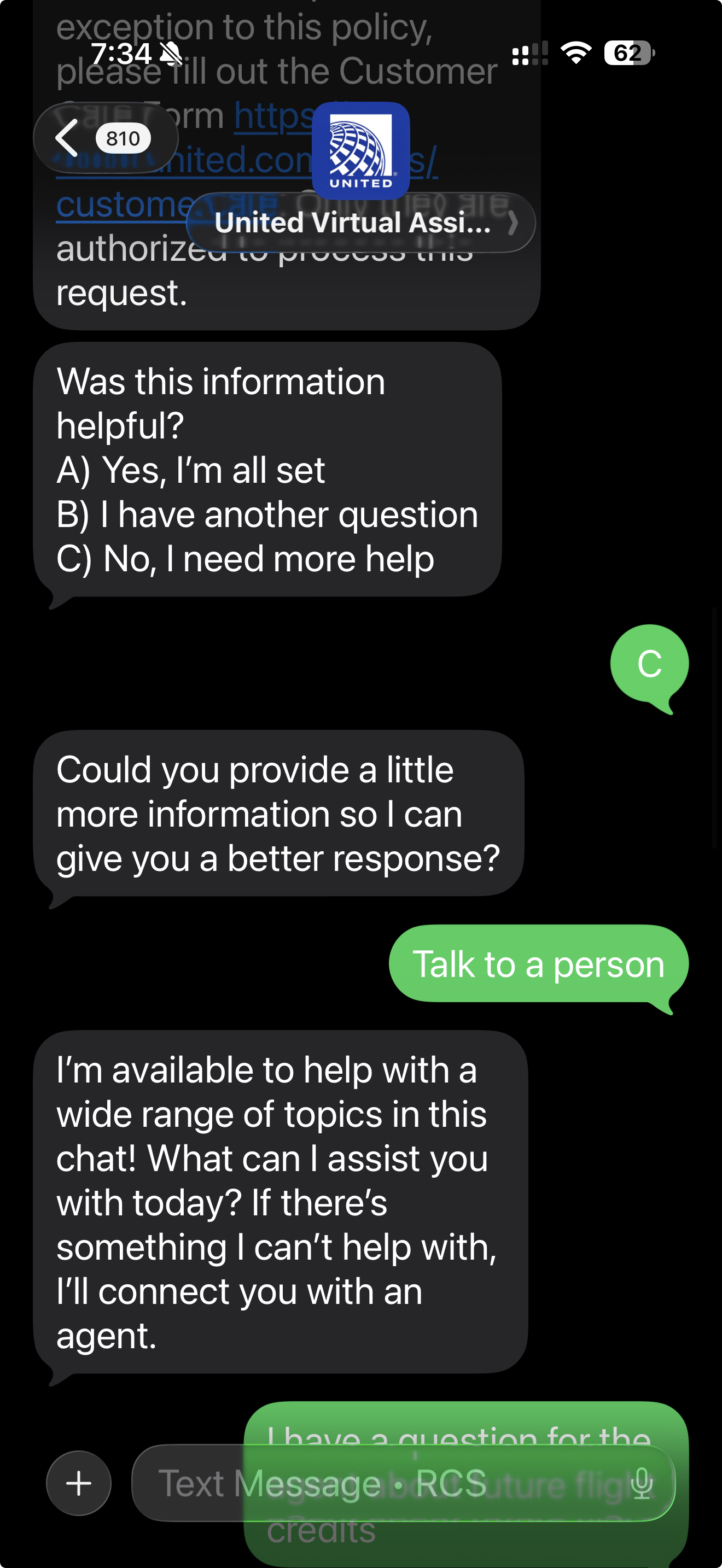 Bot continues deflecting requests to talk to a human